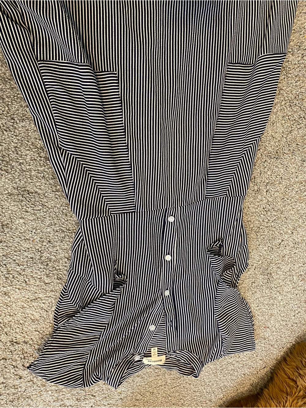 Monteau Black and White Vertical Stripe Midi Dress
